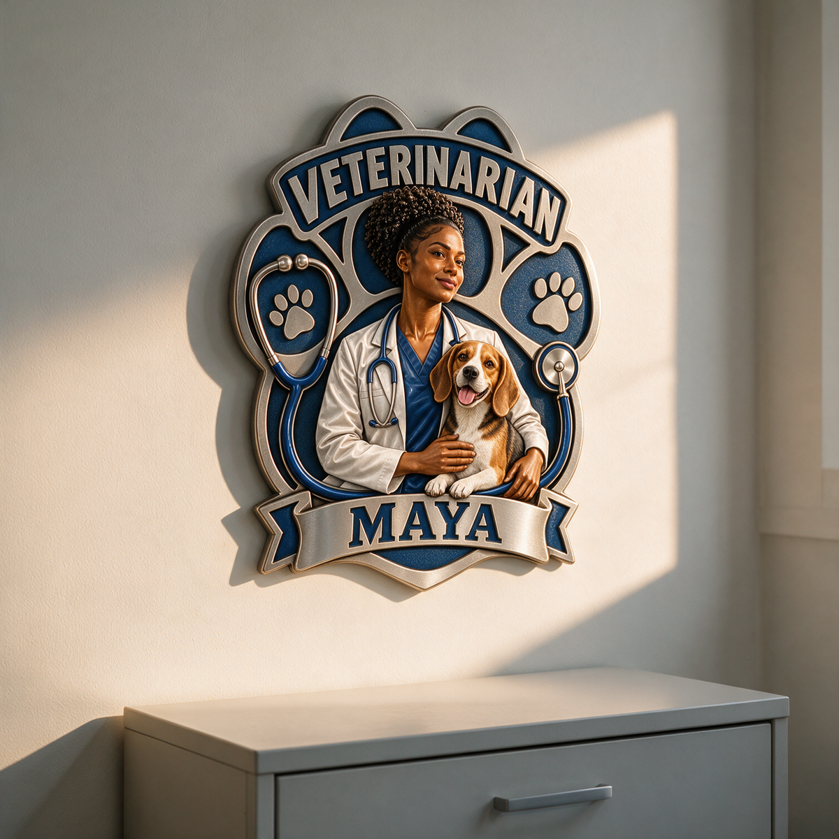 Personalisierte 3D-gedruckte Metalltafel für Tierärzte - Geschenk für junge Frauen