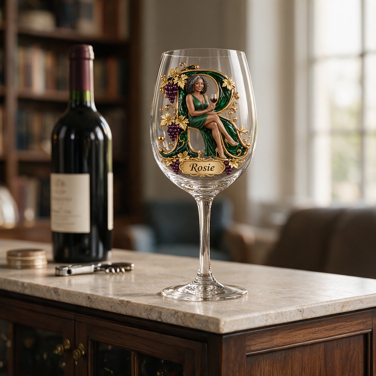 Personalized Custom Photo Vineyard Wine Glass - Gift for Older Women