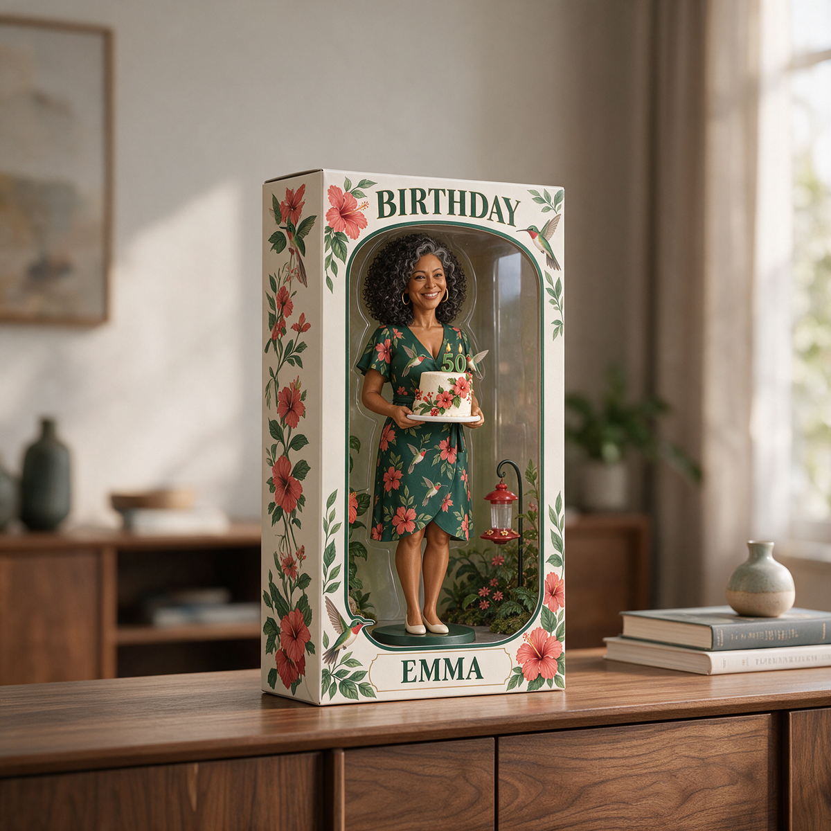 Personalized Hummingbird Acrylic Display Box - Birthday Portrait Figurine Gift