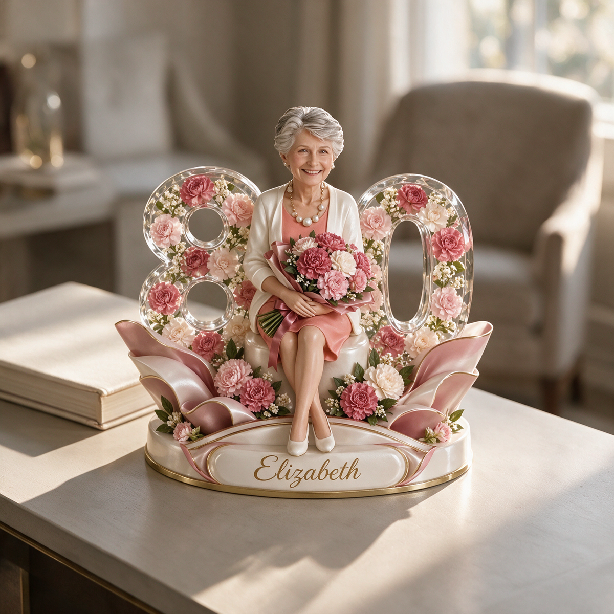 Personalized Carnation Bouquet Shaped Acrylic Plaque, Personalized 40th 50th 60th 70th 80th Birthday Gift for Mom, Grandma, Mother in Law, Heartfelt Birthday Present