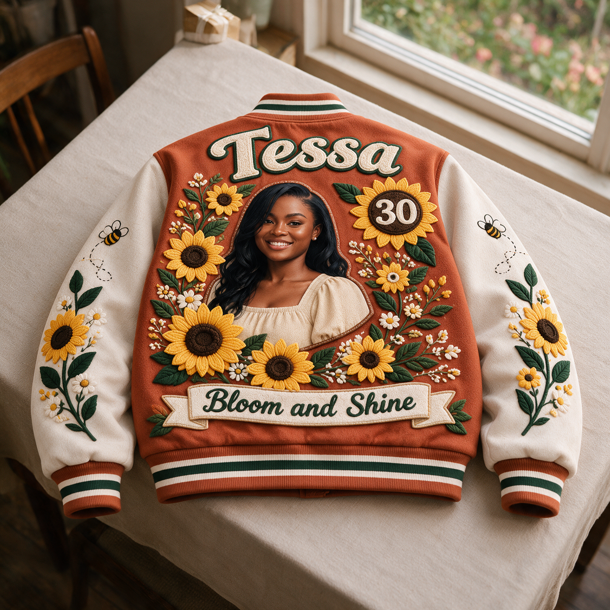 Personalized Sunflower Varsity Jacket - Birthday Photo Portrait