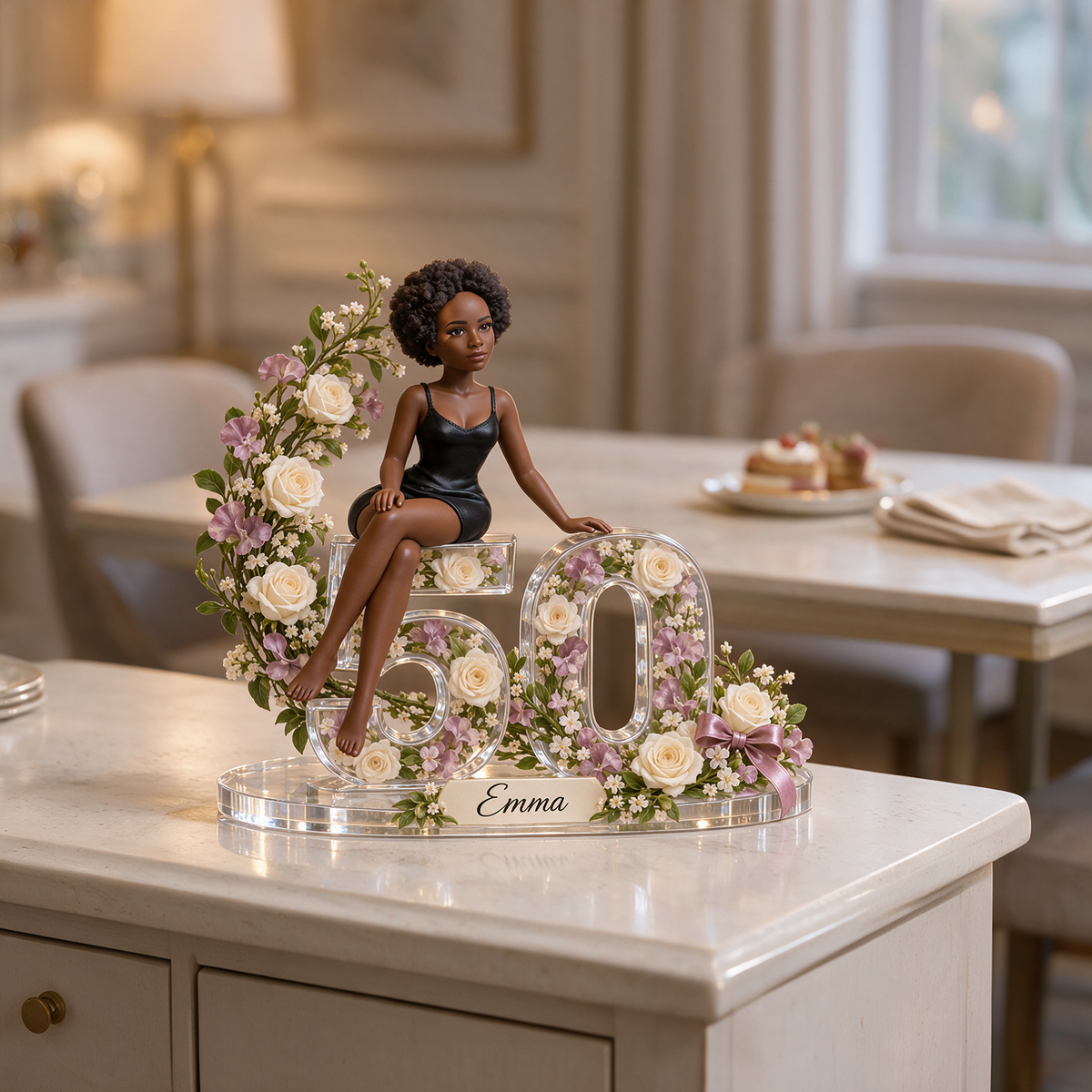 Personalized 50th Birthday Acrylic Figurine - Custom Picture Floral Keepsake for Her