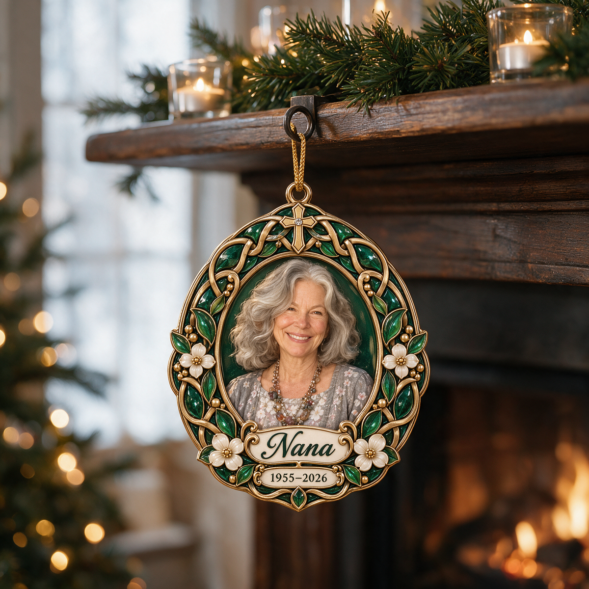 Personalized Custom Photo Celtic Cross Memorial Christmas Ornament - In Memory of Grandma
