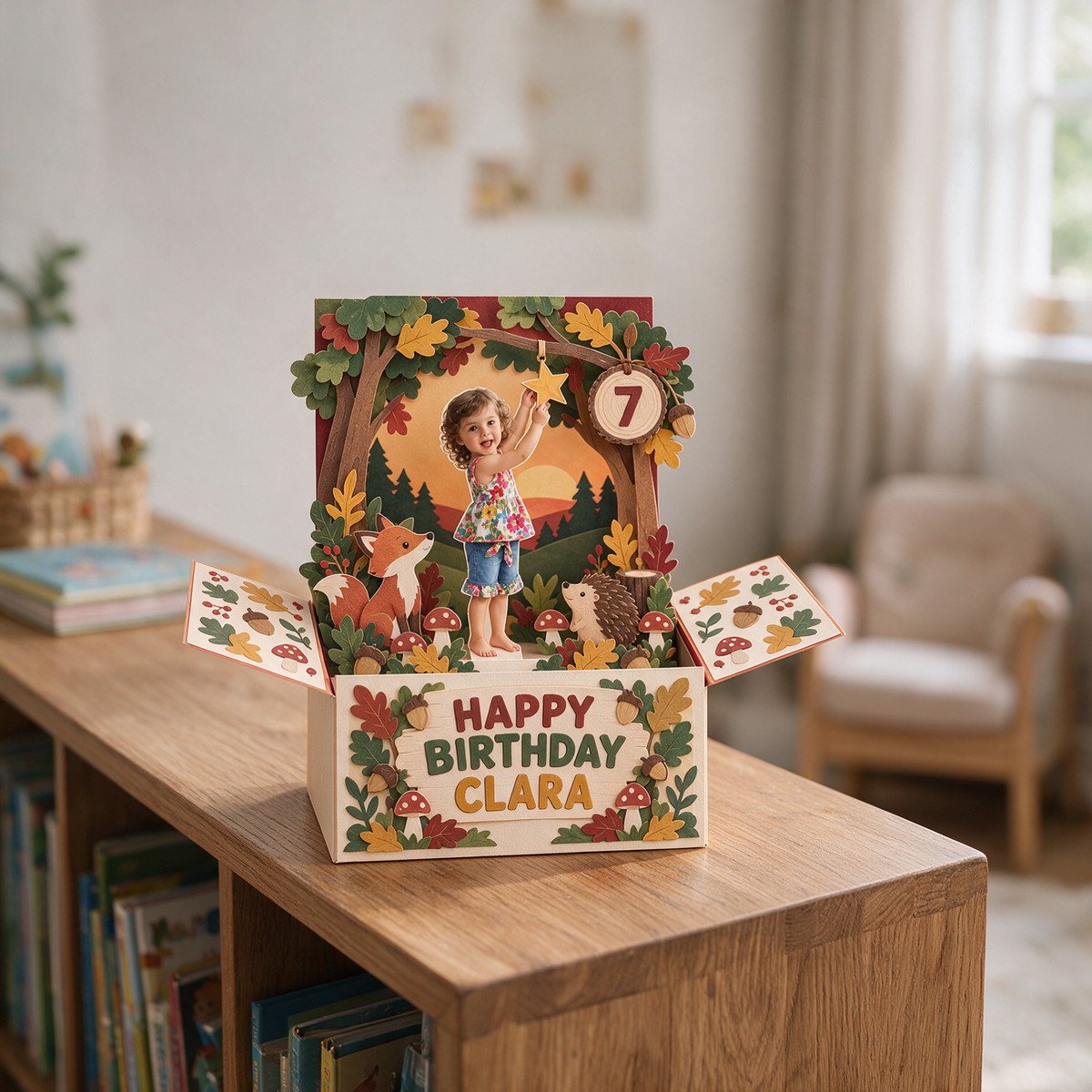 Personalized Birthday Rainbow Pop-Up Box Card with Custom Photo, Name and Age