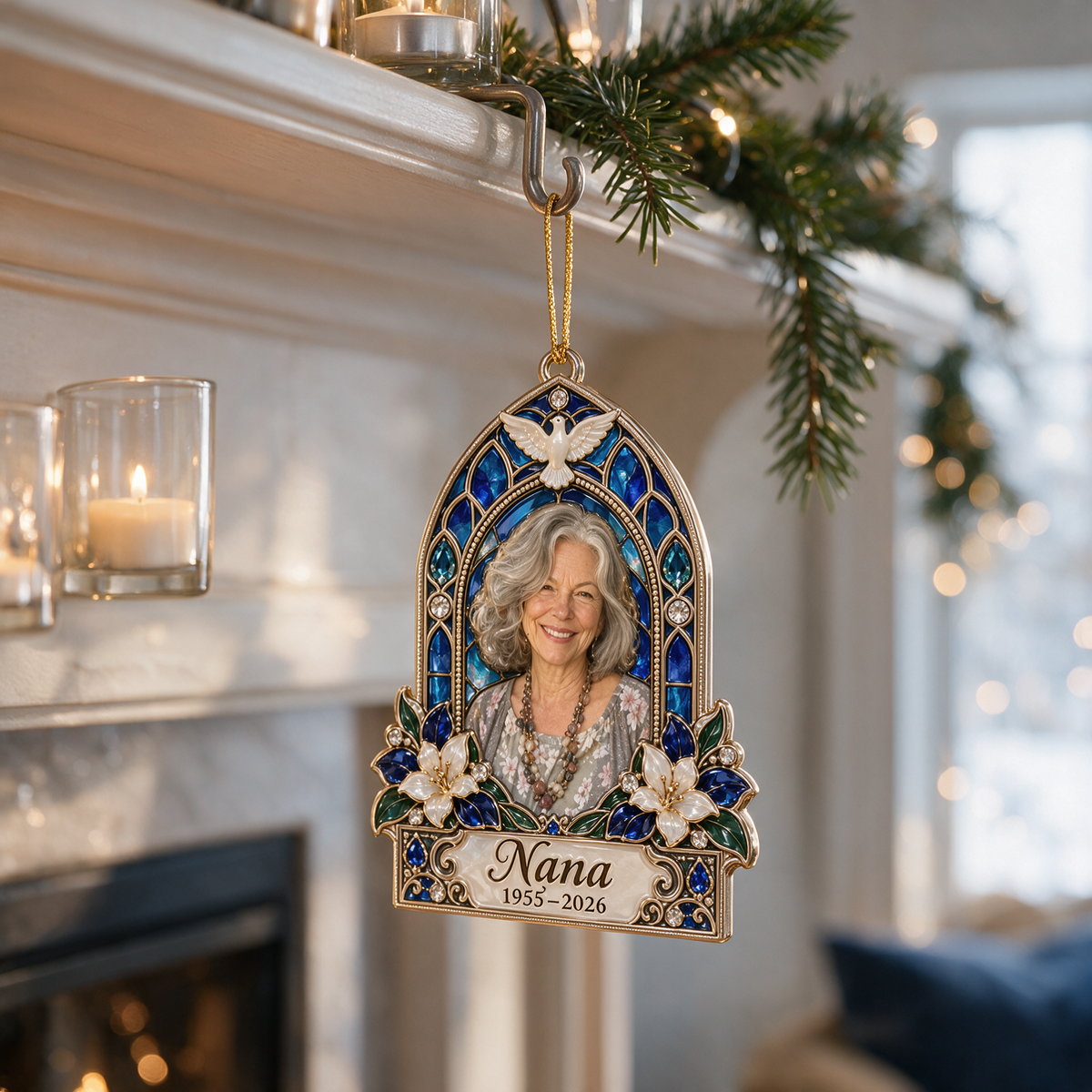 Personalized Custom Photo Dove Memorial Christmas Ornament - In Memory of Grandma