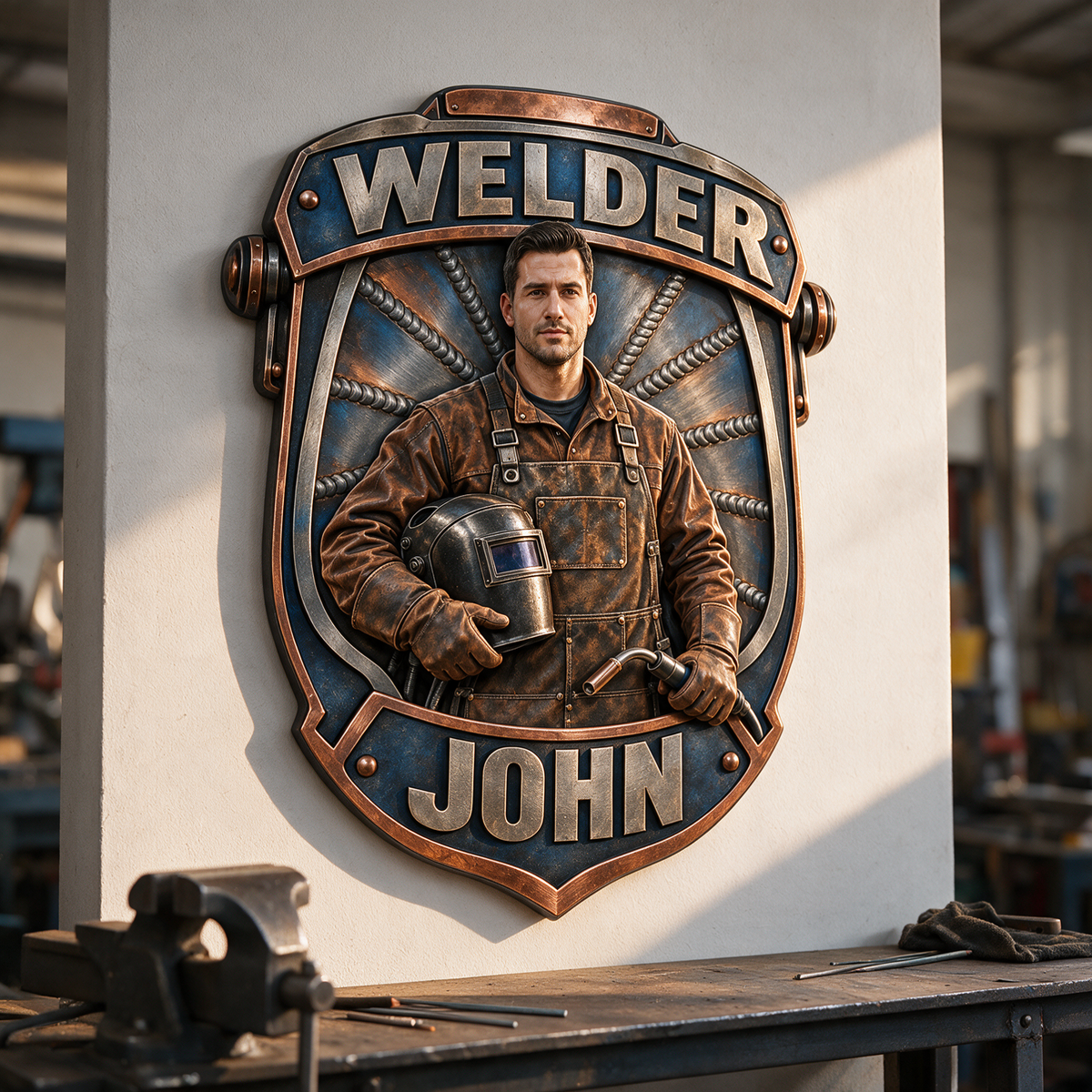 Personalisierte benutzerdefinierte Foto-Schweißer 3D-gedrucktes Metall-Schild - Geschenk für junge Männer