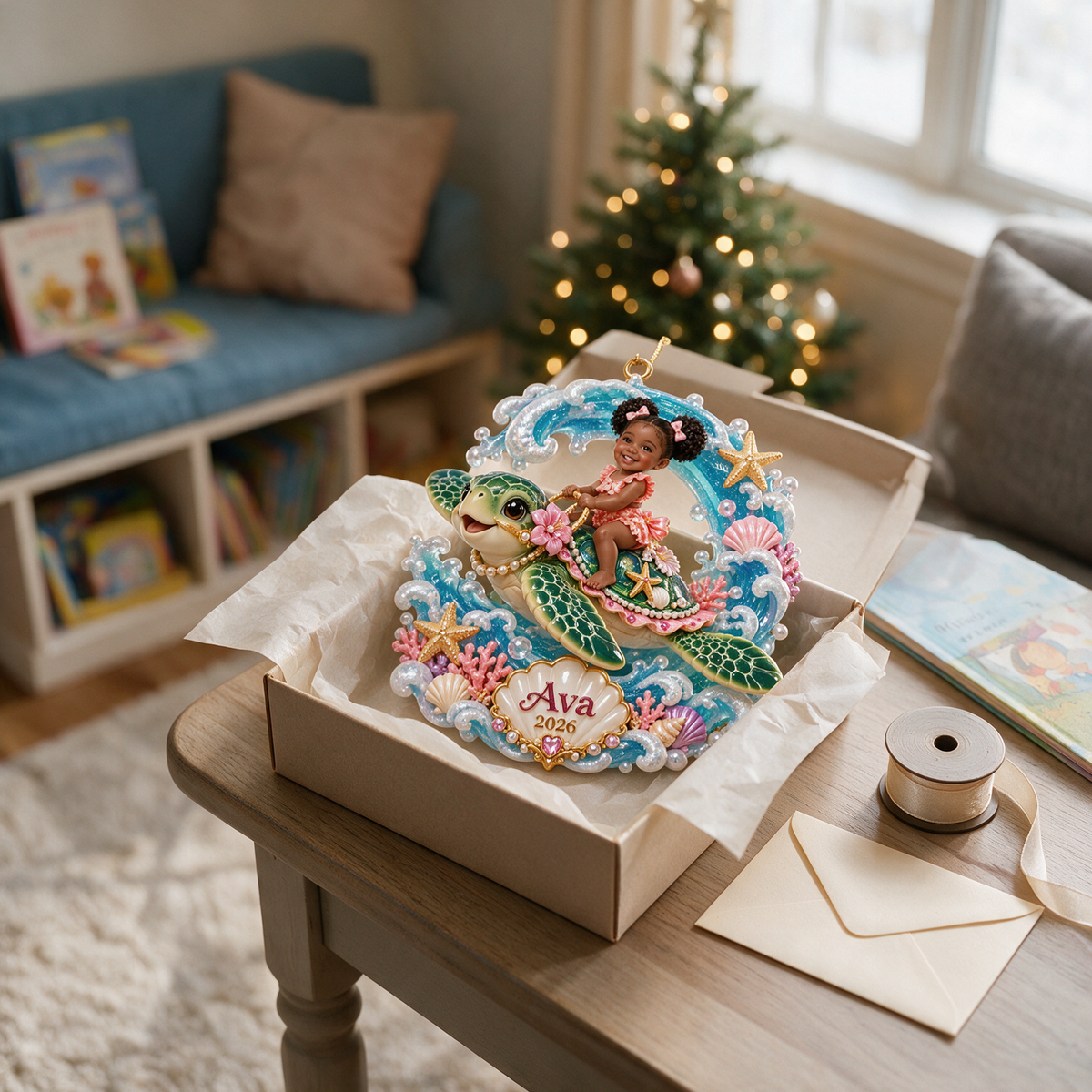 Personalized Custom Photo Sea Turtle 3D Ornament - 2026 Christmas Gift for Little Girls