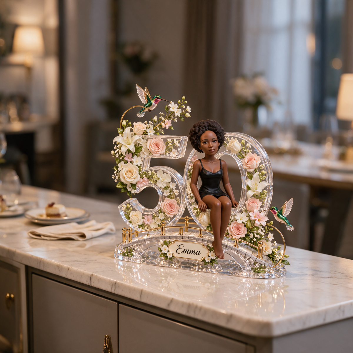 Personalized Custom Photo Hummingbird Acrylic Number Figurine Display - 50th Birthday Gift for Women