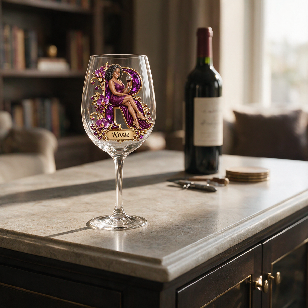 Personalized Custom Photo Orchid Wine Glass - Gift for Older Women