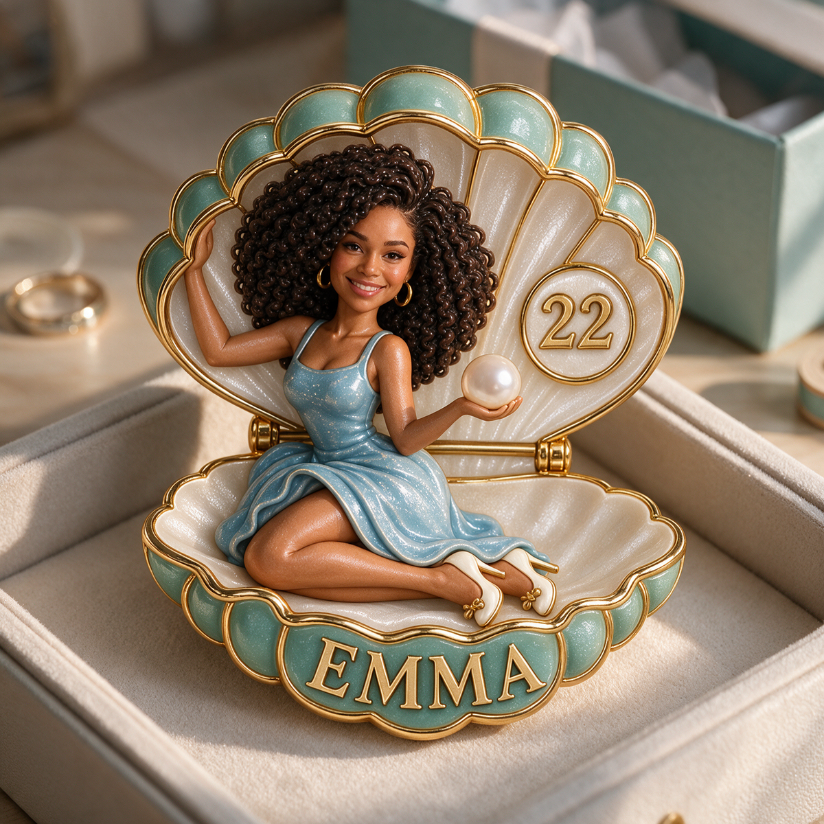Personalized Birthday Shell Brooch - Pearl, Portrait, Name and Age