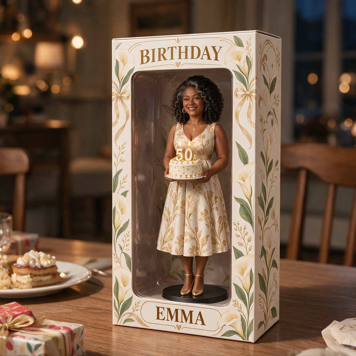 Personalized Custom Photo Calla Lily Figurine Display Box - 50th Birthday Gift for Women