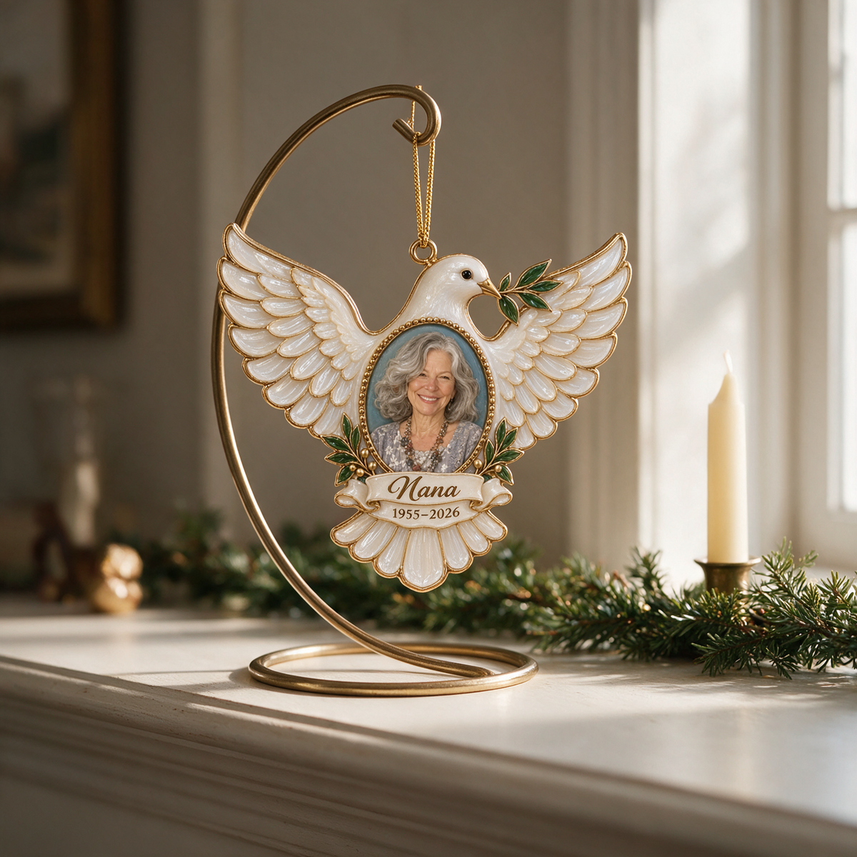 Personalized Custom Photo Dove Memorial 3D Christmas Ornament - Grandmother Remembrance Keepsake