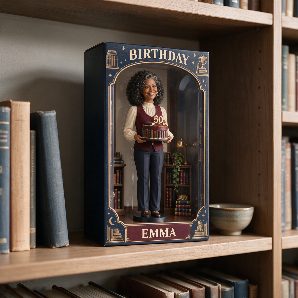 Personalized Book Acrylic Display Box - Birthday Portrait Figurine Gift for Book Lovers