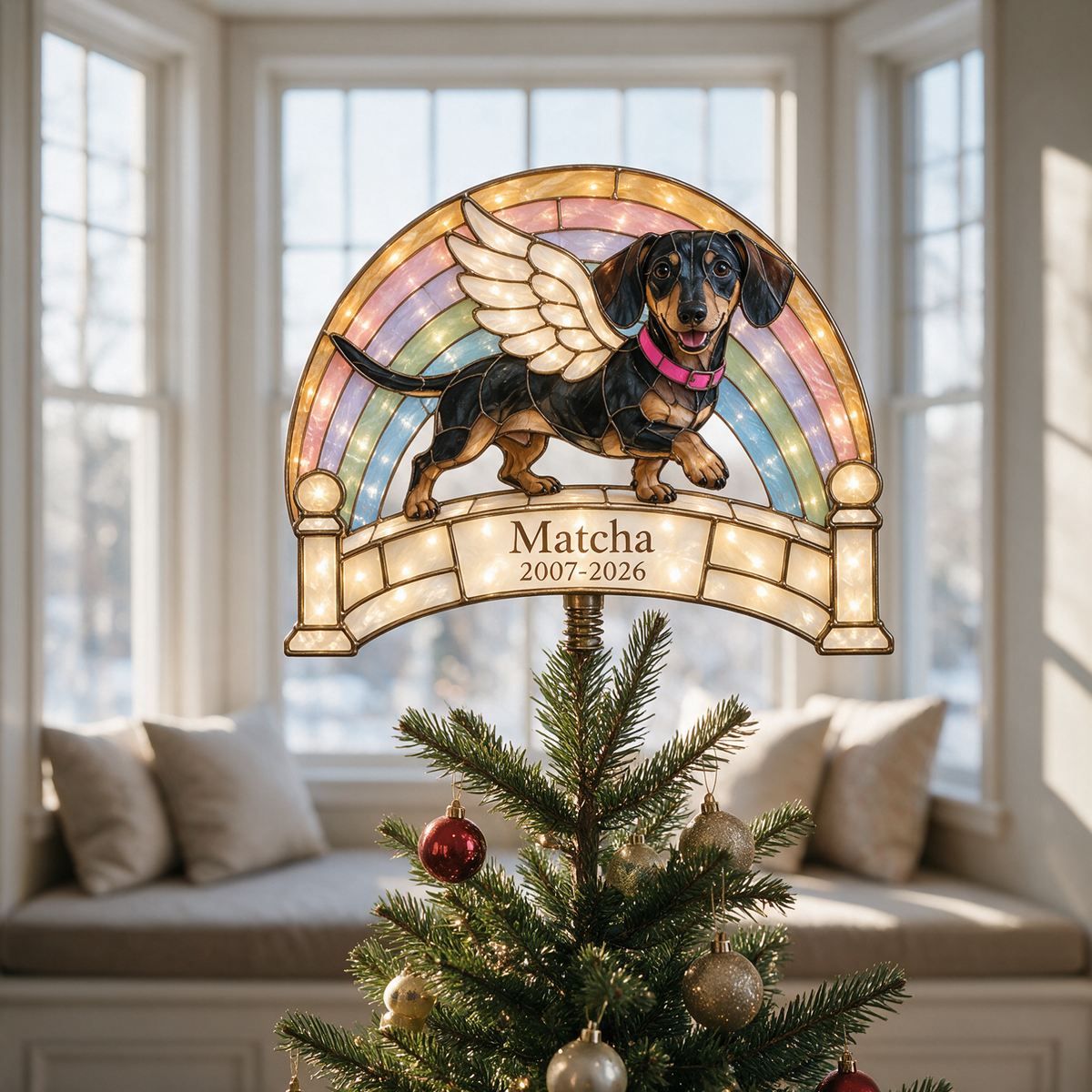 Personalized Dog Memorial Rainbow Bridge Christmas Tree Topper