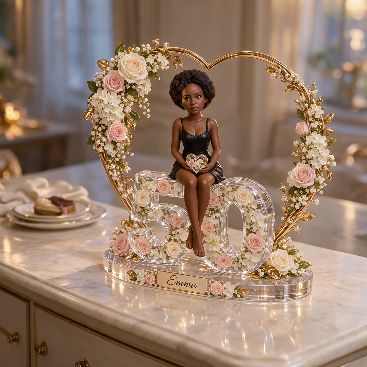 Personalized Custom Photo Heart Acrylic Number Figurine Display - 50th Birthday Gift for Women