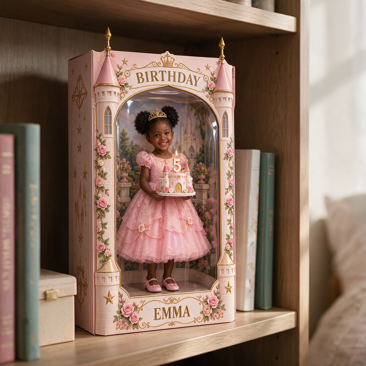 Personalisierte Foto Prinzessinnen Schloss Acryl Display Box - 5. Geburtstagsgeschenk für Mädchen