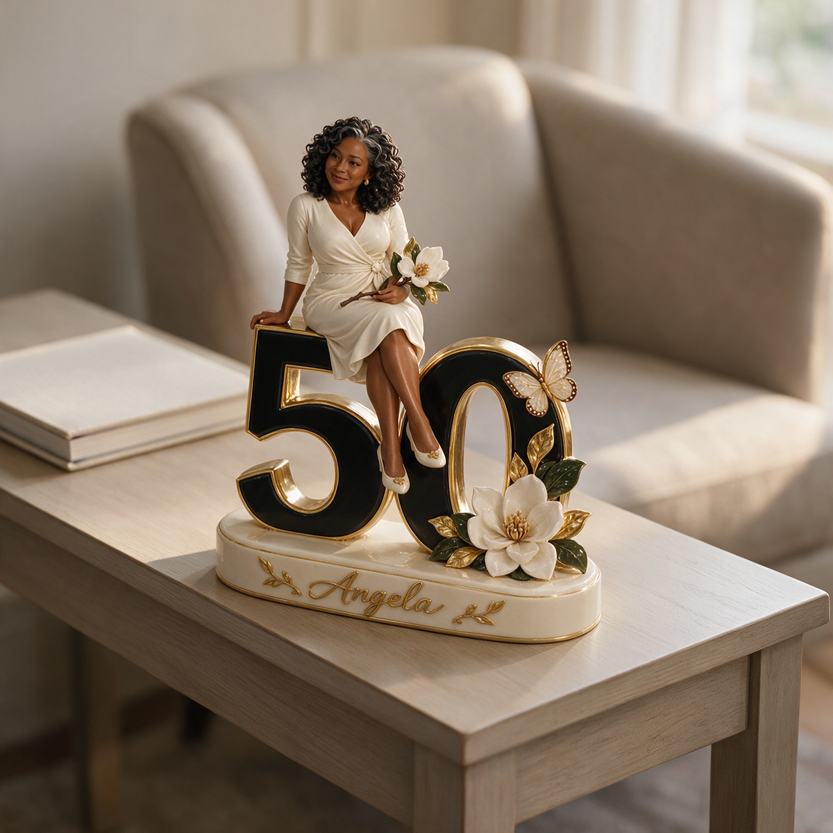 Personalized Magnolia Custom Shaped Acrylic Plaque, Custom Portrait 40th 50th 60th 70th 80th Birthday Gift for Mom, Grandma, Great Grandma, Wife, Aunt, Mother in Law, Flower Lover