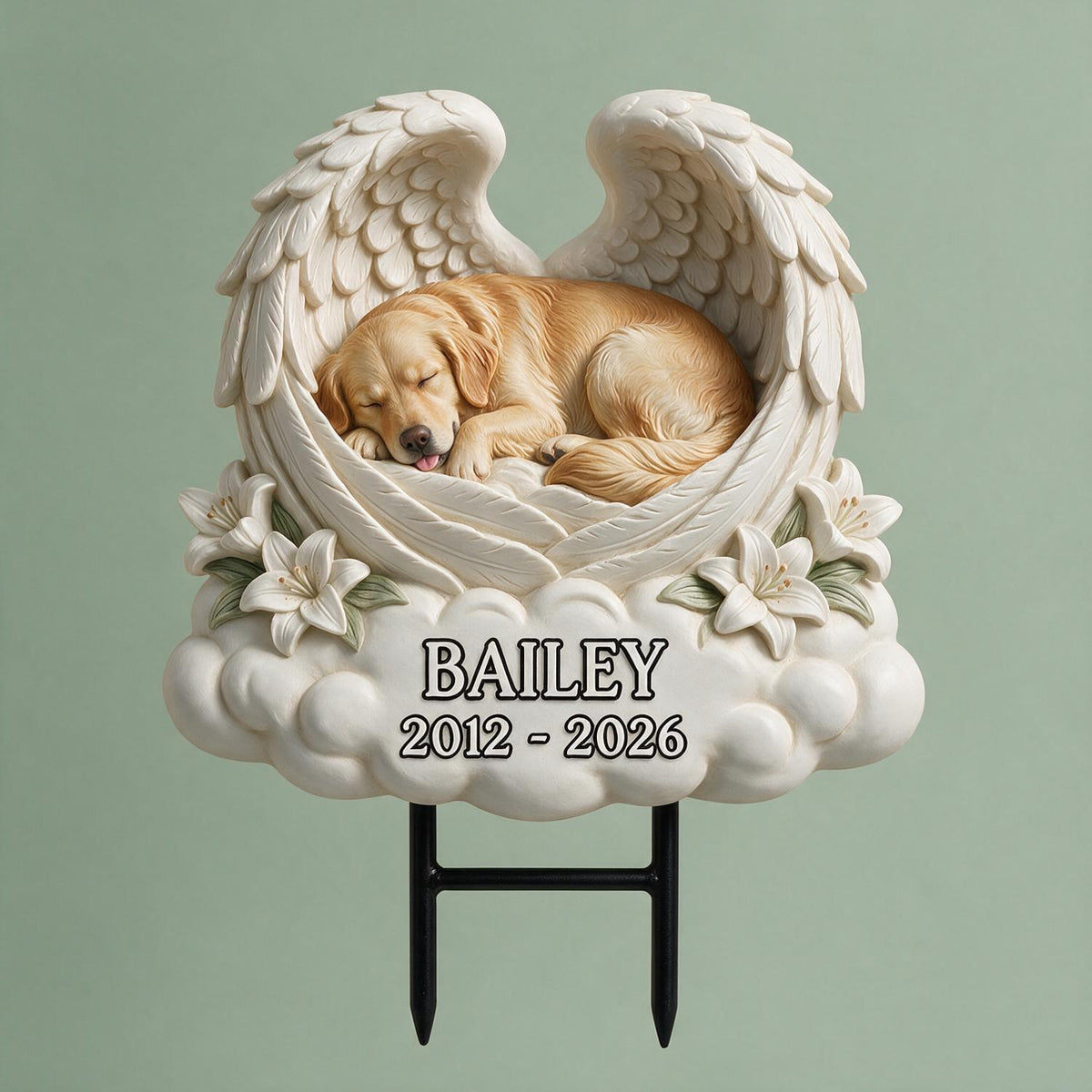 Personalisierte schlafende Golden Retriever Engel Flügel Gedenkschild, Haustier Trauergeschenk