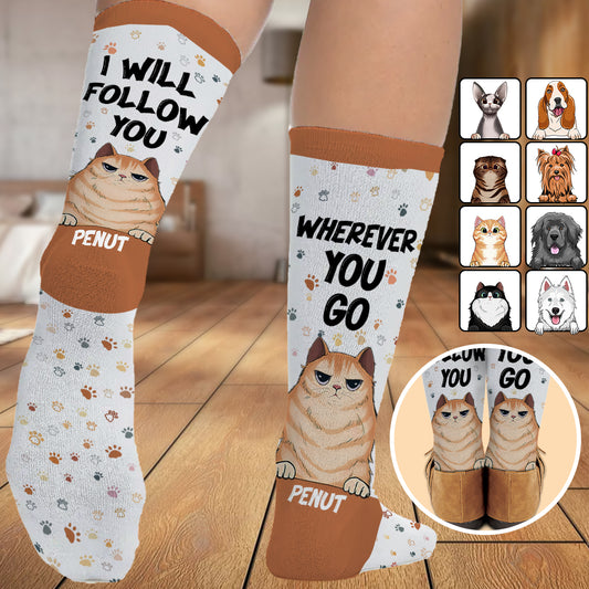 Ich werde dir folgen, wohin du auch gehst – Geschenk für Hundeliebhaber – Personalisierte Socken