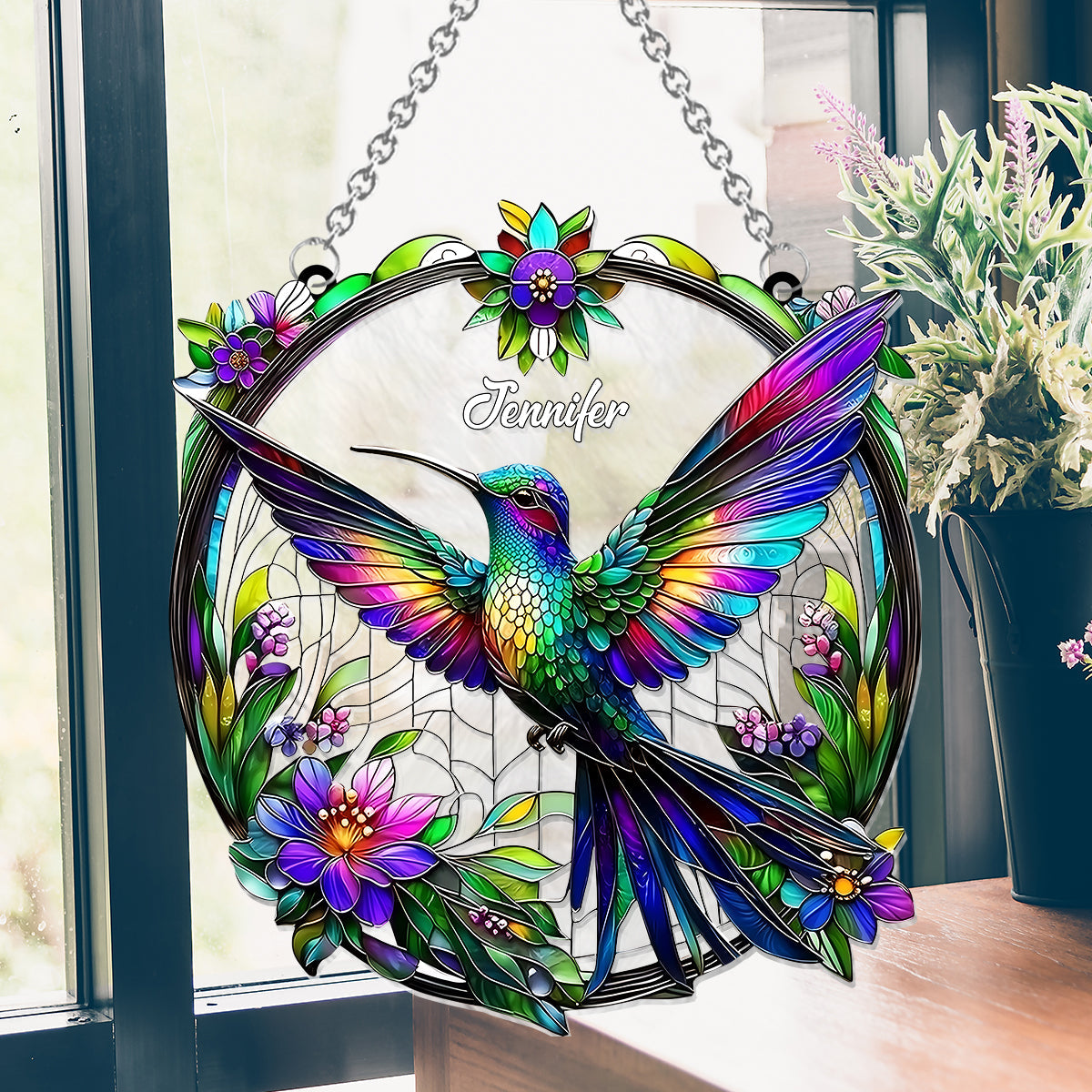 Atemberaubender Kolibri – Personalisierter Kolibri-Fensterhänger als Sonnenfänger 
