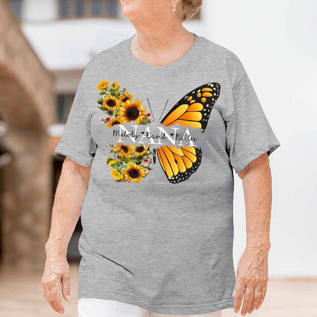 Nana Butterfly Sunflower - Gift for grandma, mom - Personalized T-shirt And Hoodie