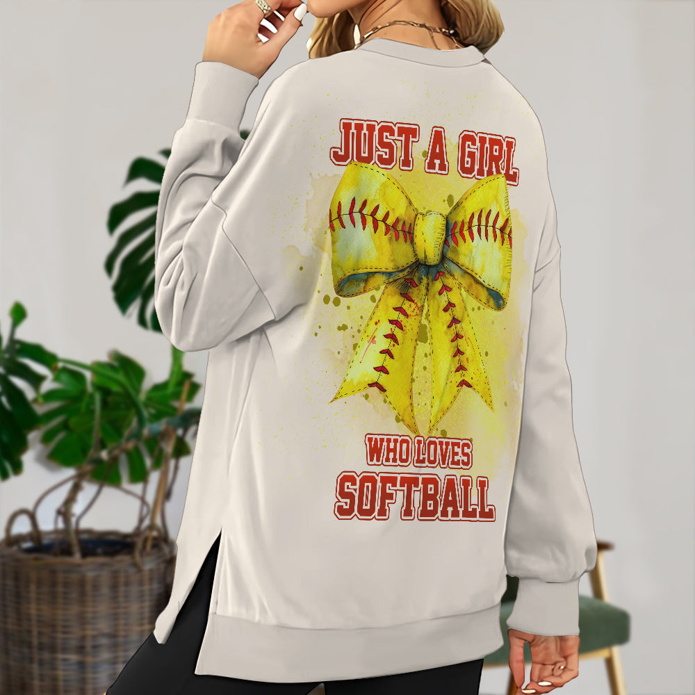 Just A Girl Who Loves Softball - Personalized Softball Split Hem Sweatshirt