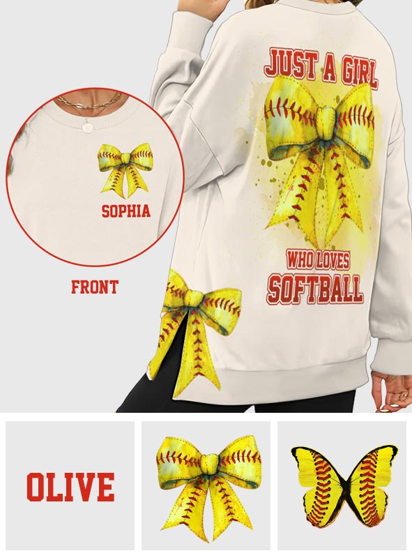 Just A Girl Who Loves Softball - Personalized Softball Split Hem Sweatshirt