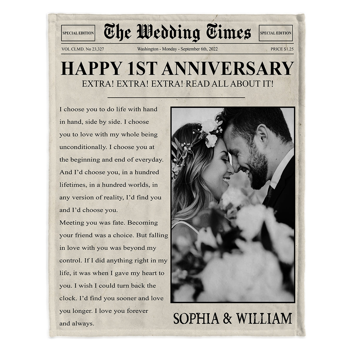 Happy Anniversary The Wedding Times Newspaper - Personalized Husband And Wife Blanket