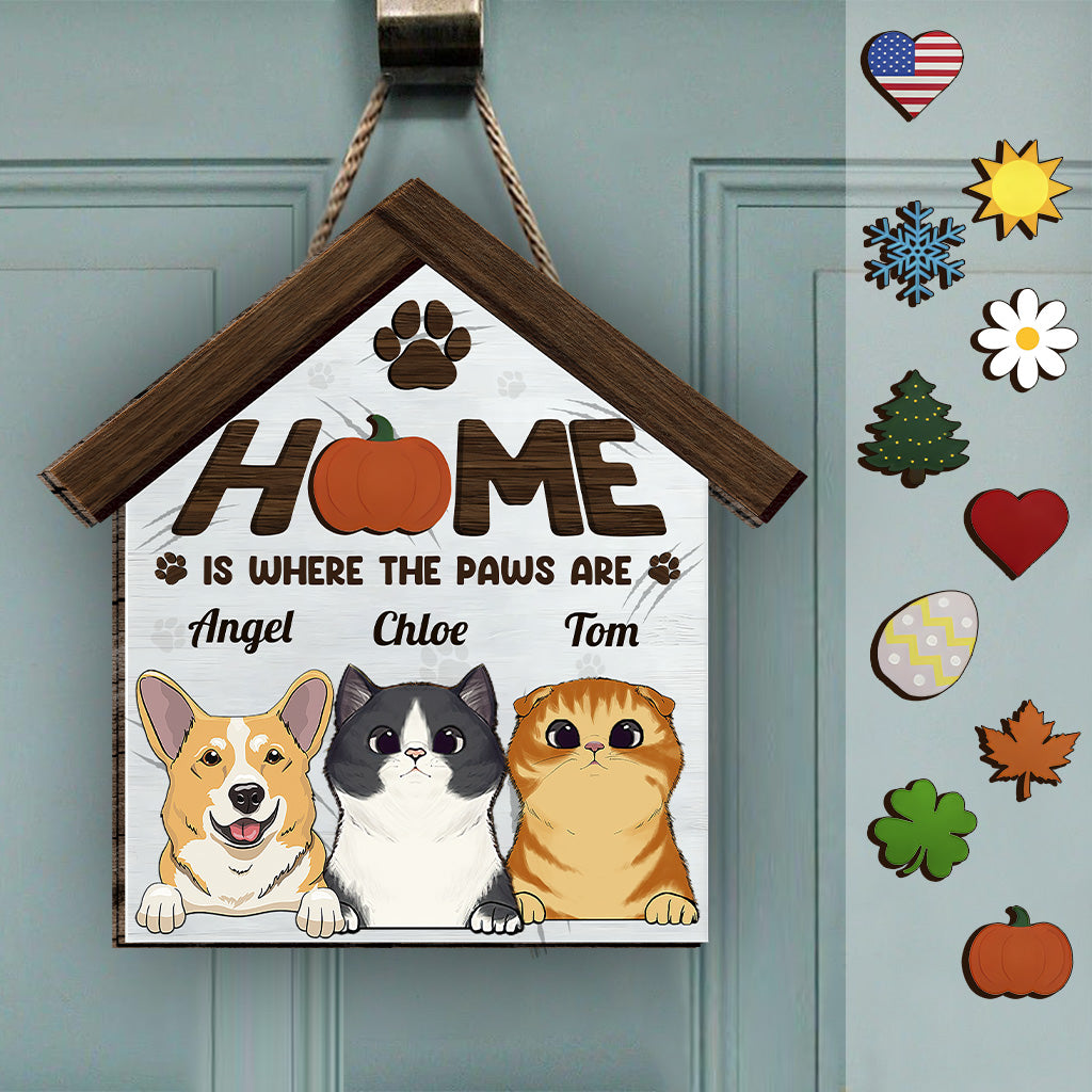 Home Is Where The Paws Are - Personalized Dog Interchangeable Wood Sign