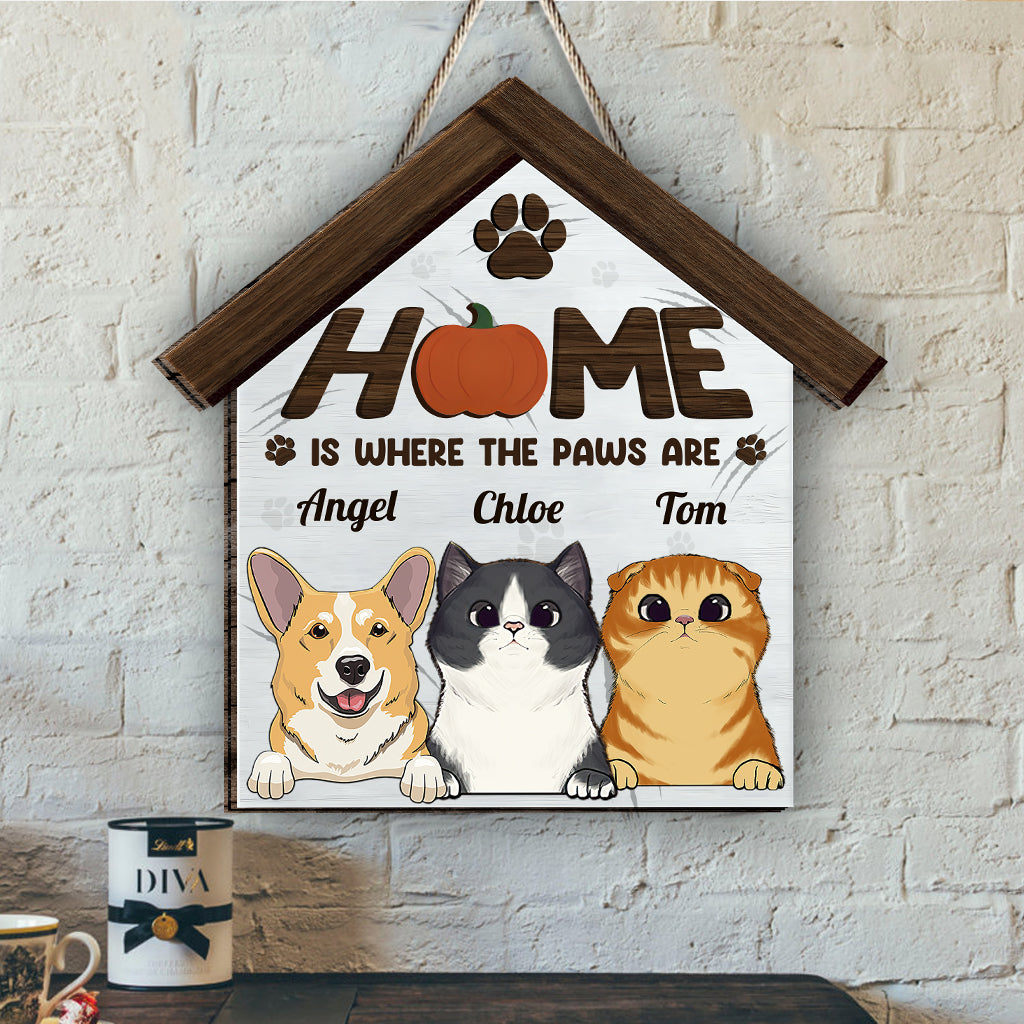 Home Is Where The Paws Are - Personalized Dog Interchangeable Wood Sign