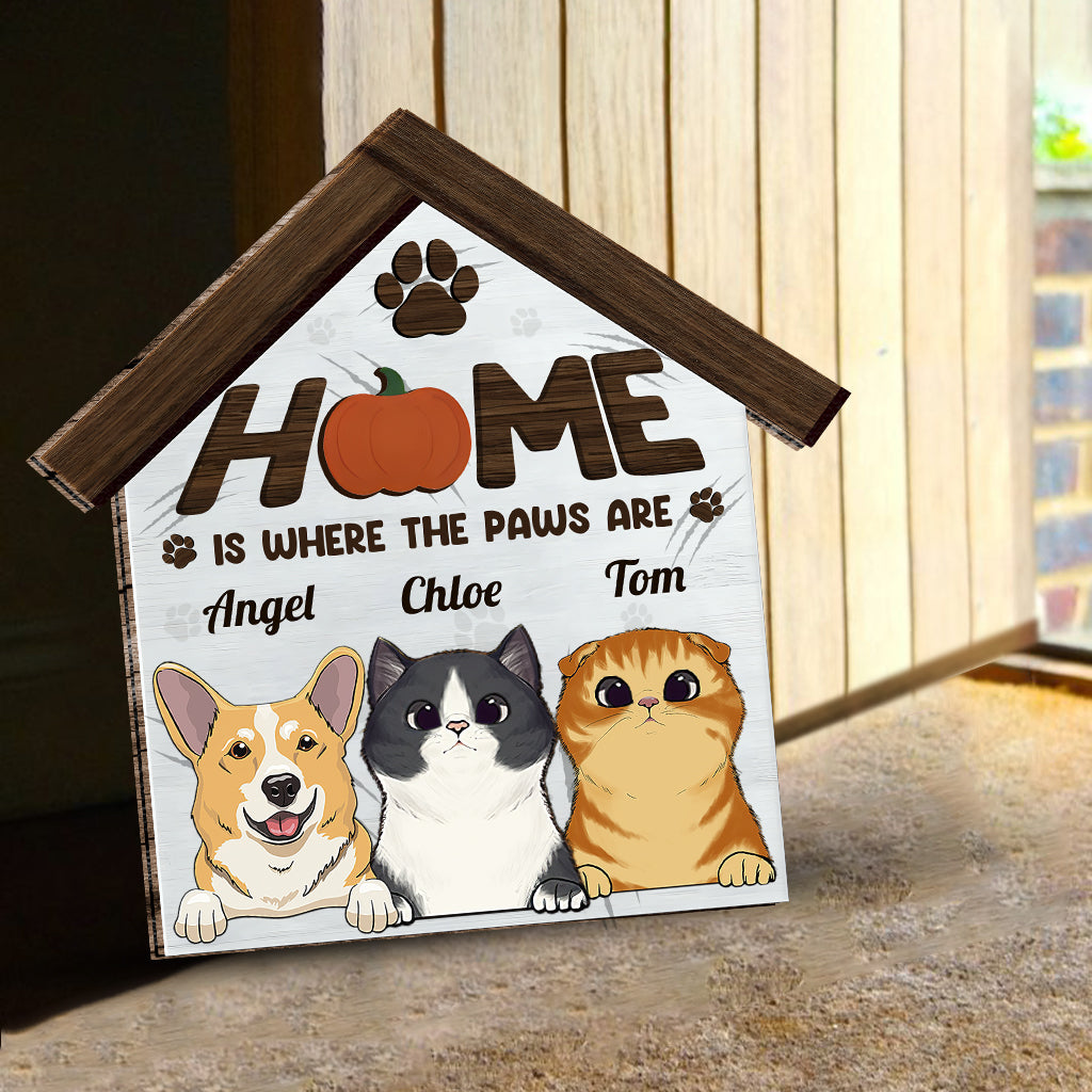 Home Is Where The Paws Are - Personalized Dog Interchangeable Wood Sign