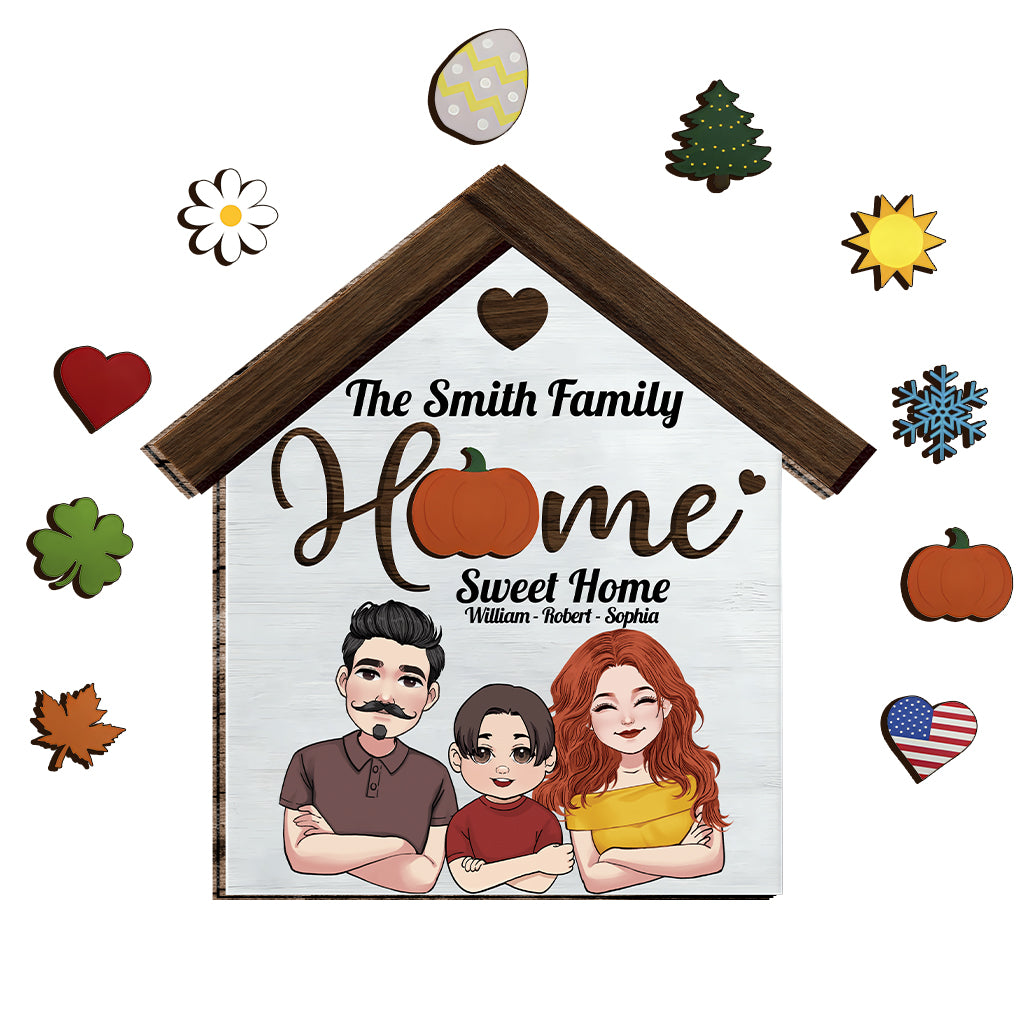 Home Sweet Home - Personalized Family Interchangeable Wood Sign