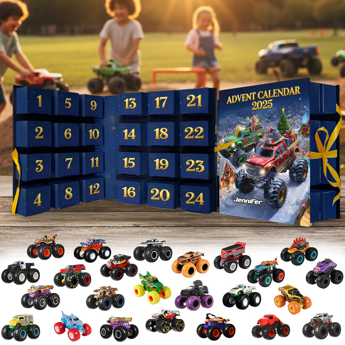 Monster Crusher - Personalized Kid Folded Advent Calendar With Ornaments