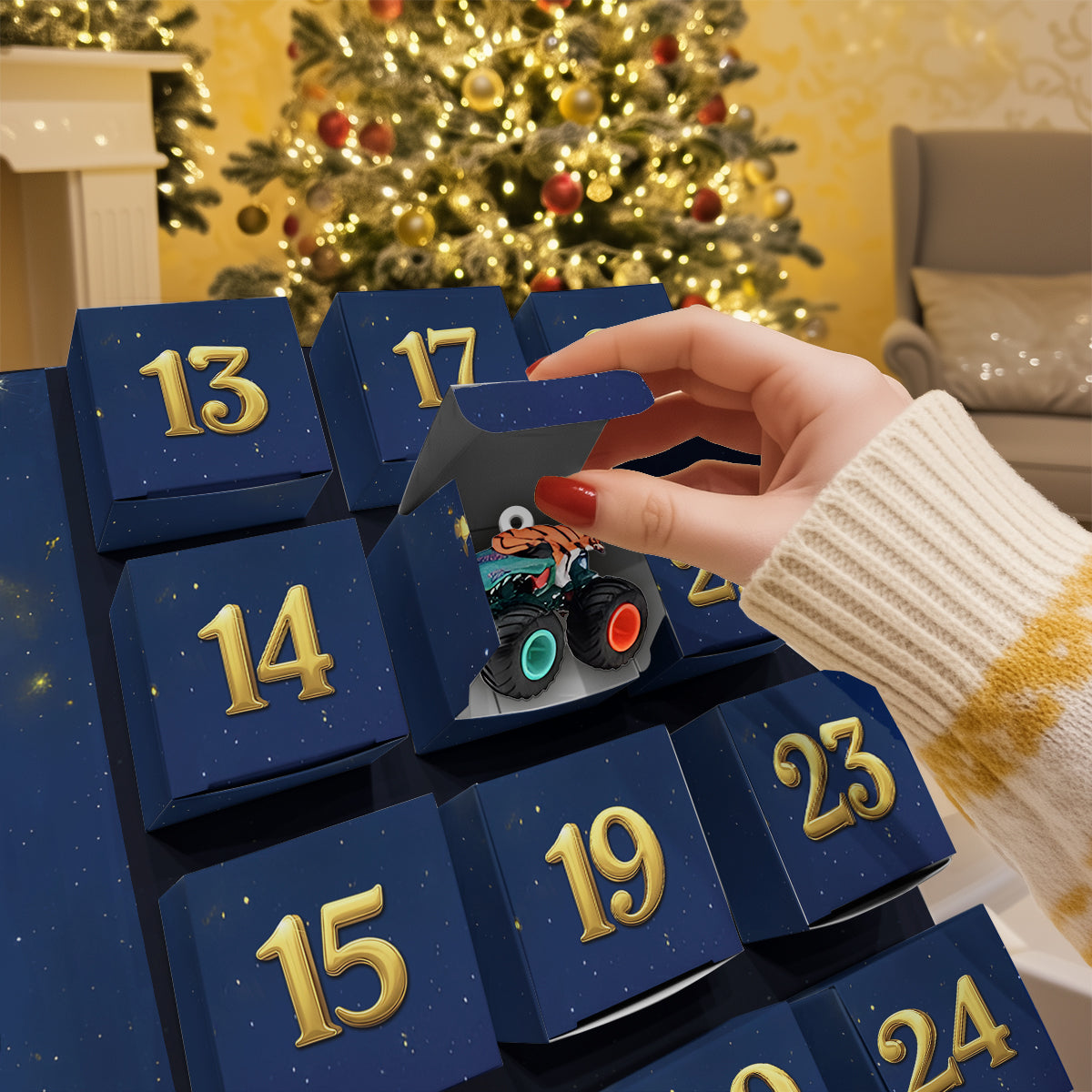 Monster Crusher - Personalized Kid Folded Advent Calendar With Ornaments