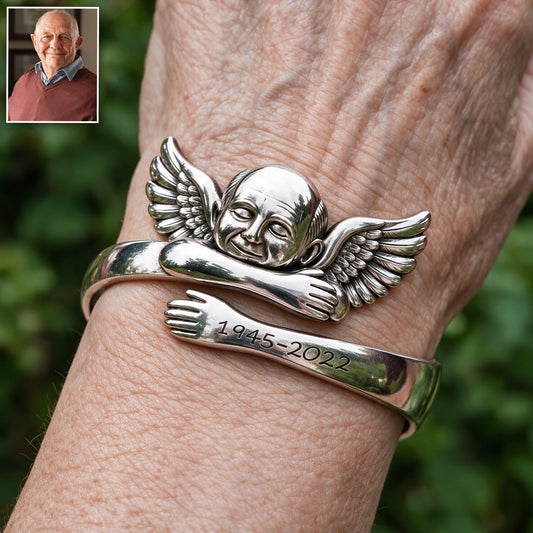 Your Wings Were Ready, But My Heart Was Not - Personalized Memorial Shaped Cuff Bracelet