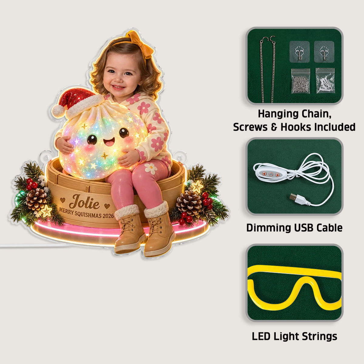 Merry Squishmas - Personalized Kid Neon LED Light Sign