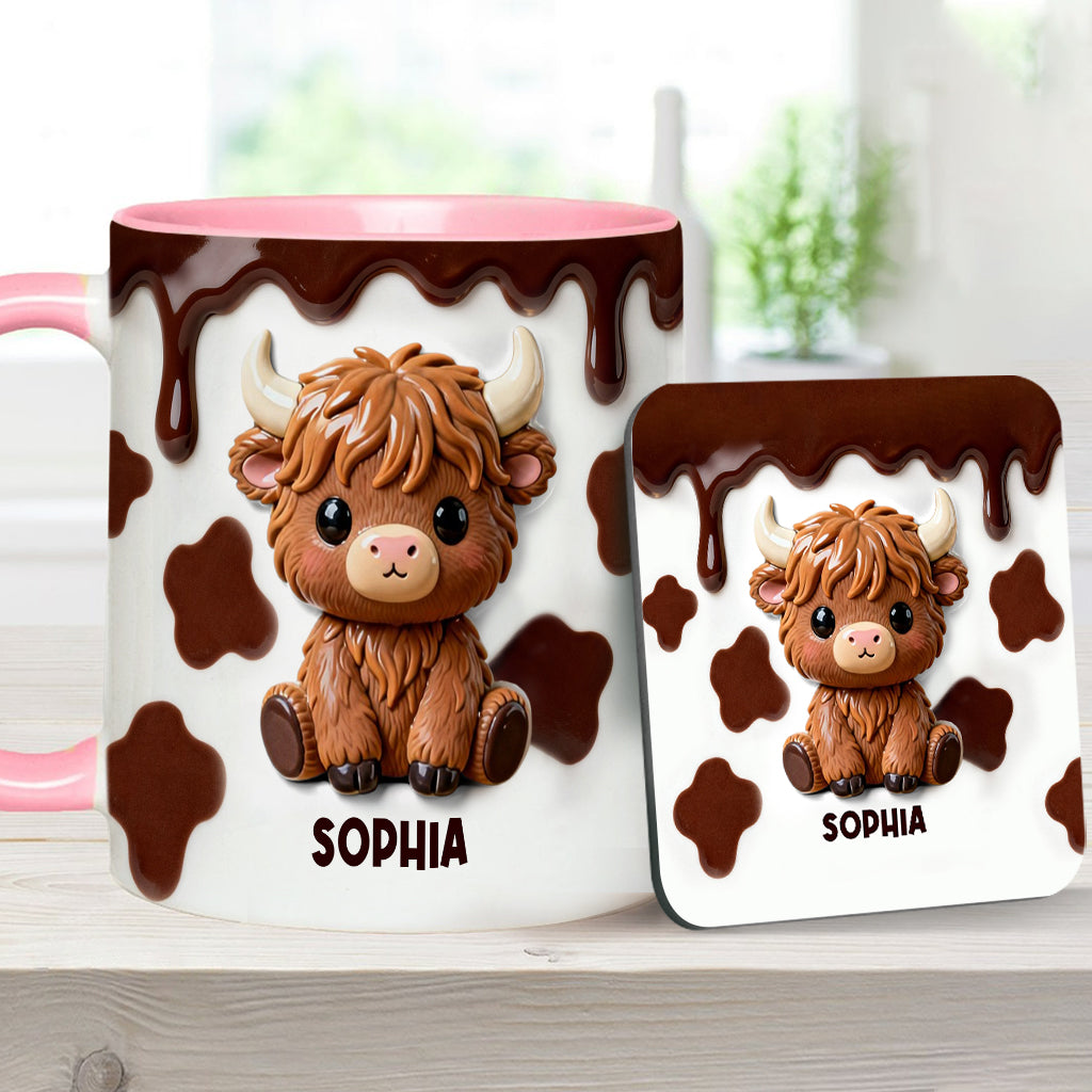 Love Highland Cows - Personalized Highland Cow Accent Mug & Coaster