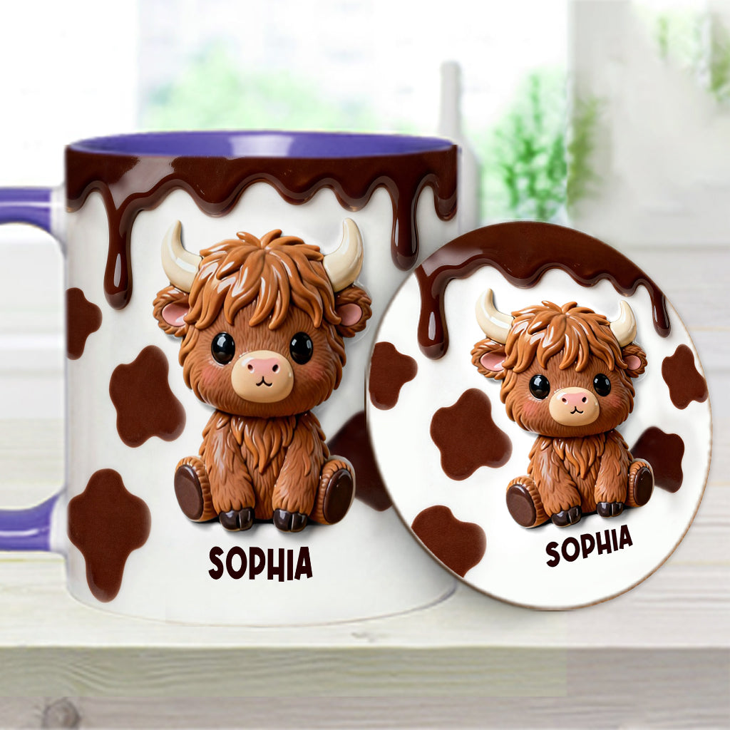 Love Highland Cows - Personalized Highland Cow Accent Mug & Coaster