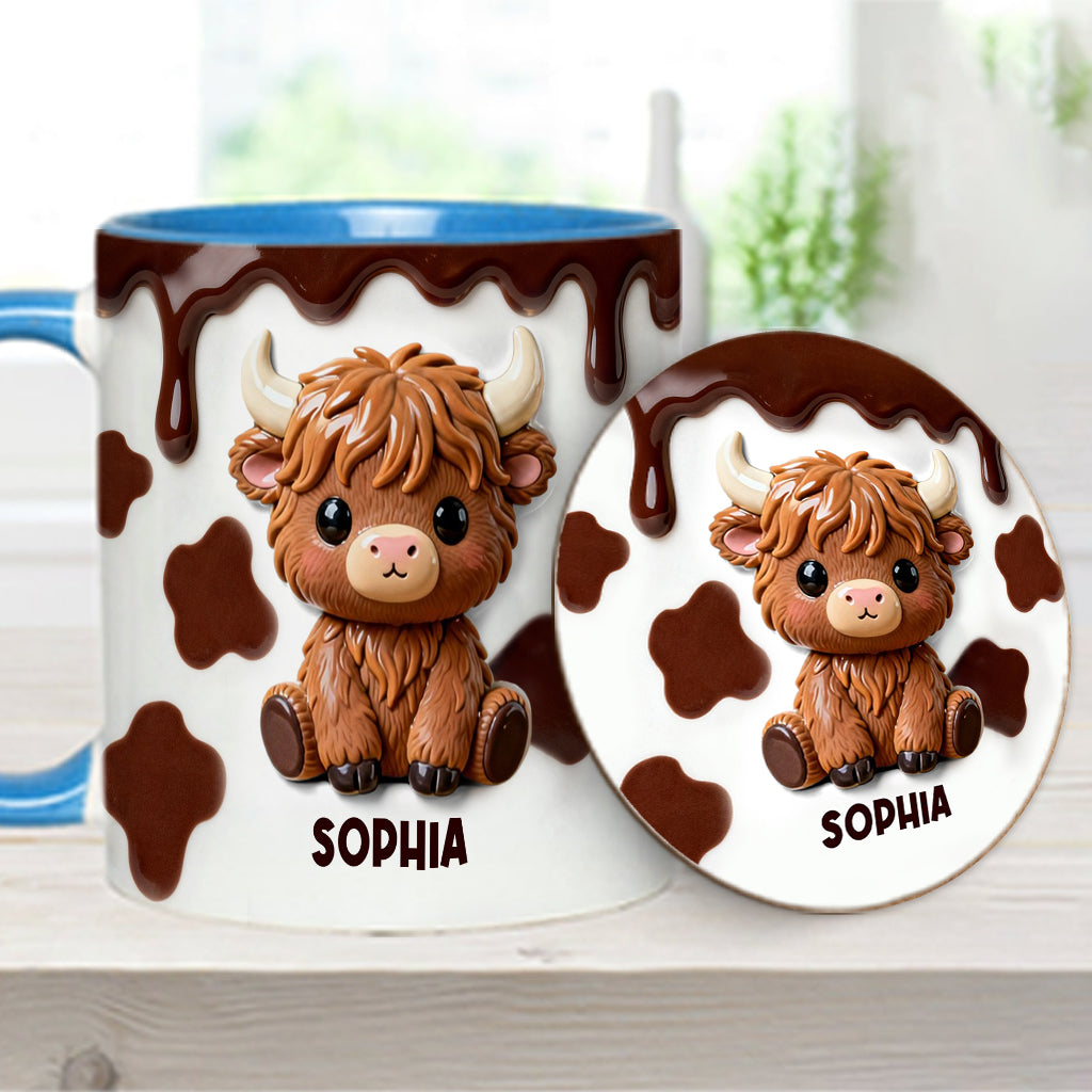 Love Highland Cows - Personalized Highland Cow Accent Mug & Coaster