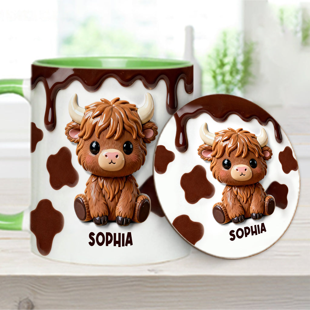 Love Highland Cows - Personalized Highland Cow Accent Mug & Coaster