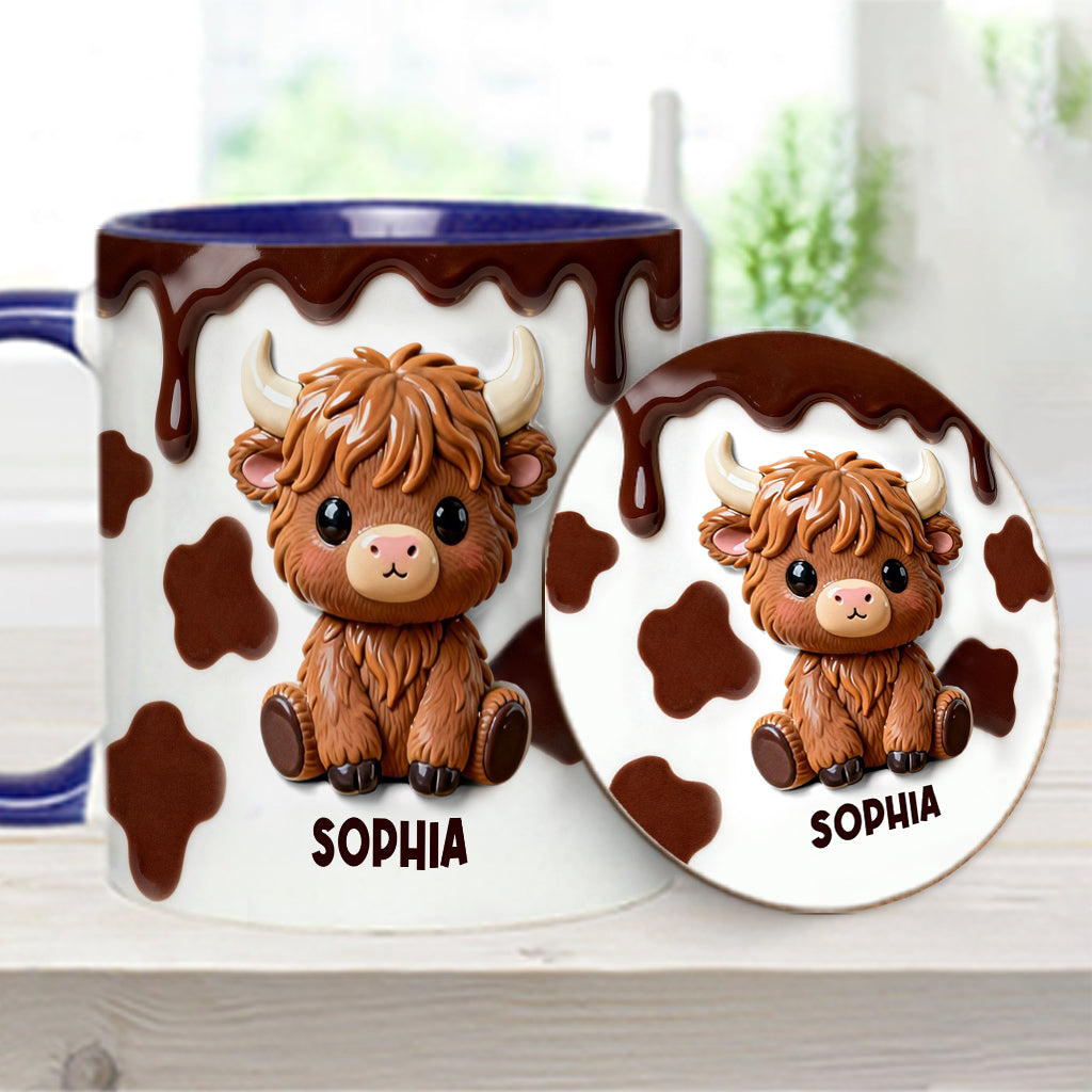 Love Highland Cows - Personalized Highland Cow Accent Mug & Coaster