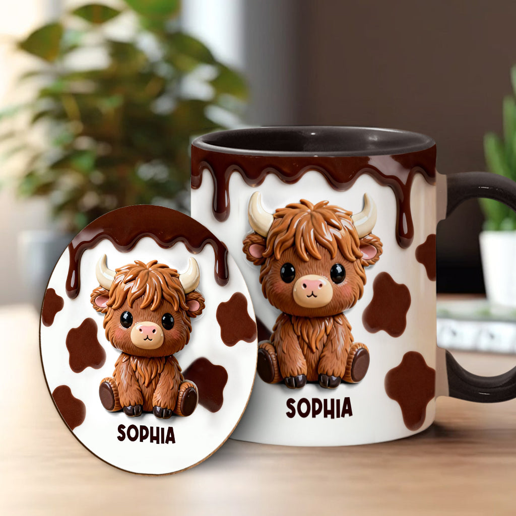 Love Highland Cows - Personalized Highland Cow Accent Mug & Coaster