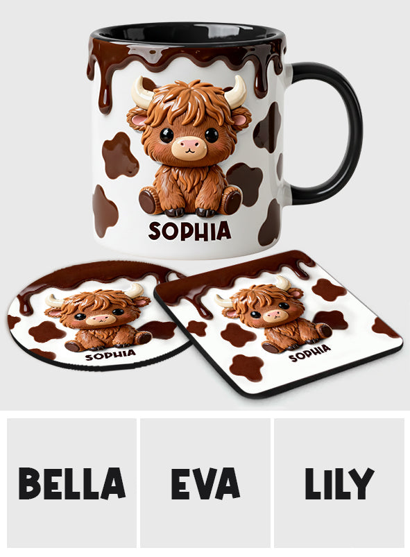 Love Highland Cows - Personalized Highland Cow Accent Mug & Coaster