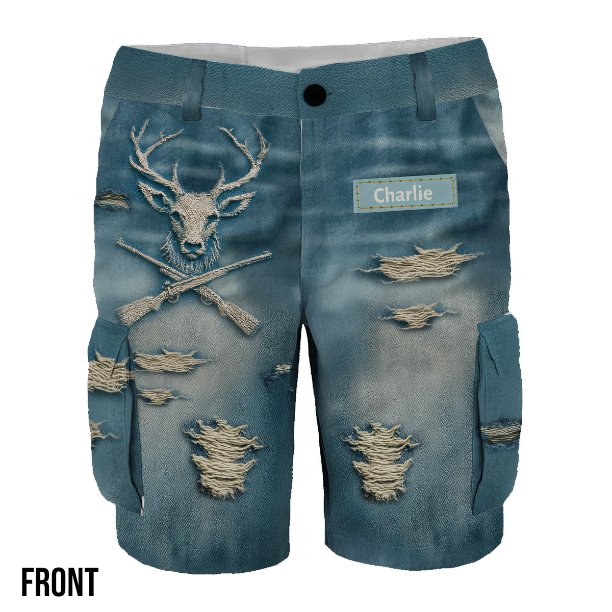 Jagdgeschenk im Used-Look – Personalisierte Jagd-Cargoshorts mit Gürtel