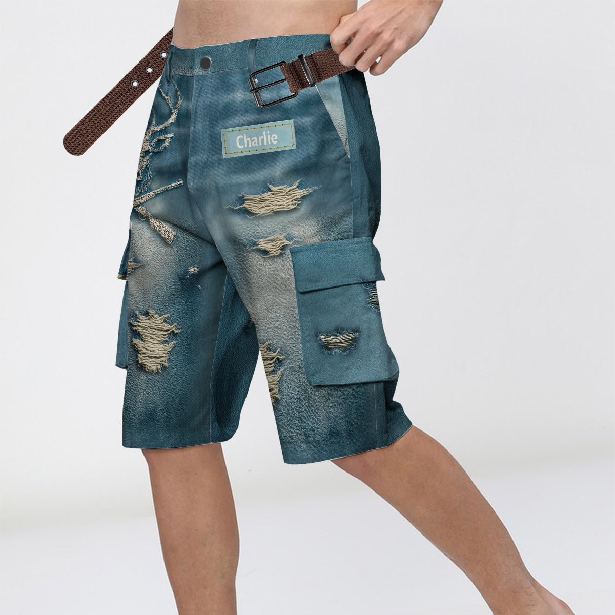 Jagdgeschenk im Used-Look – Personalisierte Jagd-Cargoshorts mit Gürtel