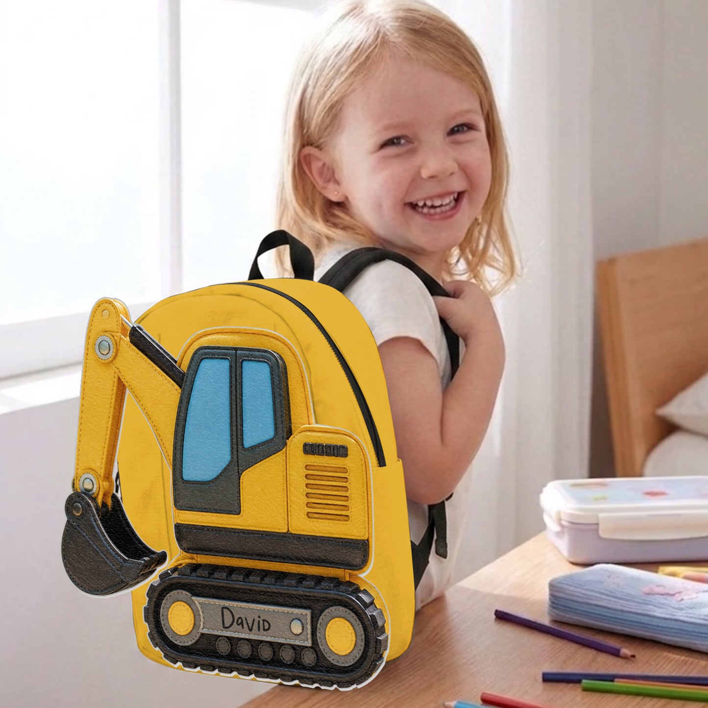 Sac à dos en cuir personnalisable pour enfants - Excavateur, Licorne, Capybara, Dinosaure