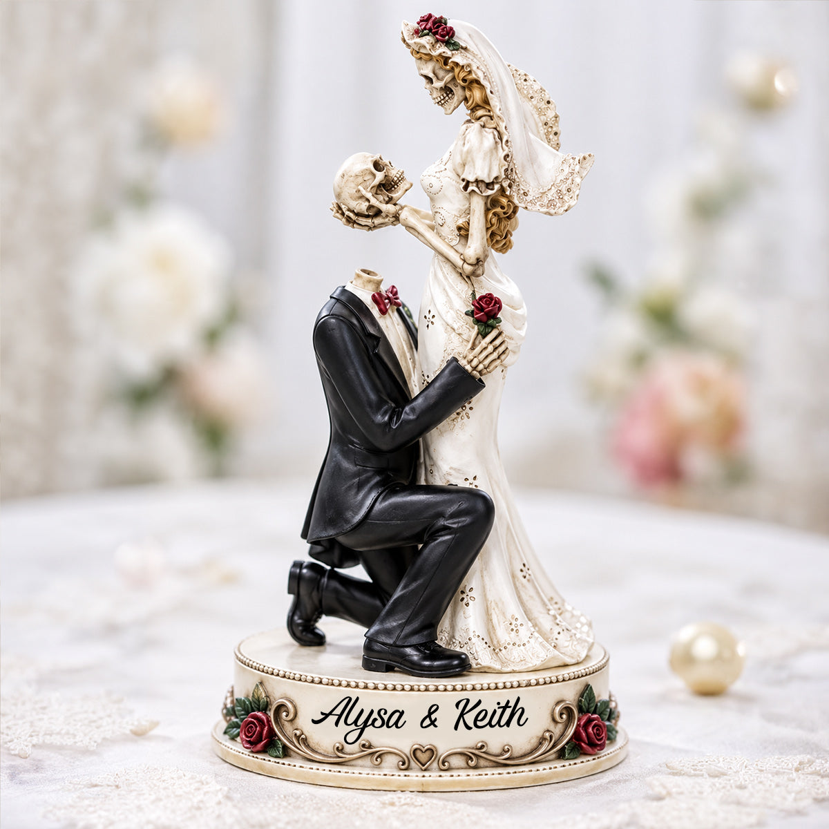 Skull Couple Wedding Cake Topper - Personalized Couple Premium 3D Figurine