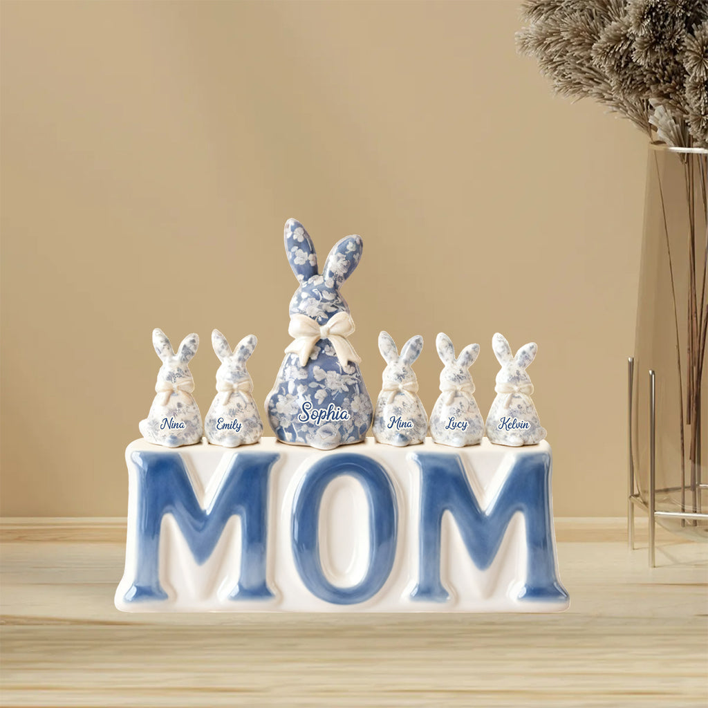 Elegant Bunny Mom Grandma Kids - Personalized Mother Custom Shaped Acrylic Plaque