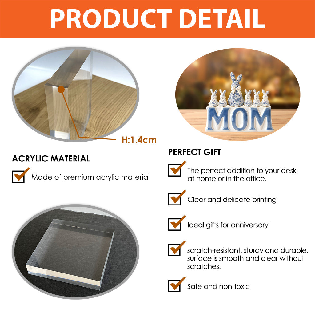 Elegant Bunny Mom Grandma Kids - Personalized Mother Custom Shaped Acrylic Plaque