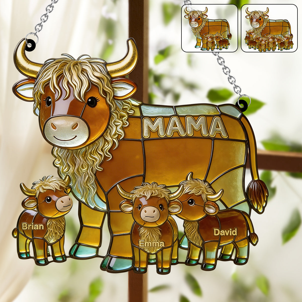 Mama Cow Gift For Mom Grandma - Personalized Mother Window Hanging Suncatcher Ornament